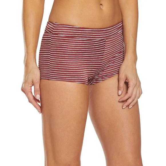Prana Rusted Roof Stripe Swim Shorts Large Burgundy Red Board Shorts - Picture 2 of 9